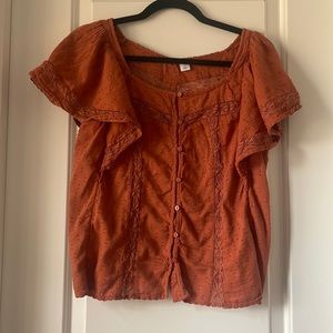 Old Navy Orange Flutter Sleeve Blouse